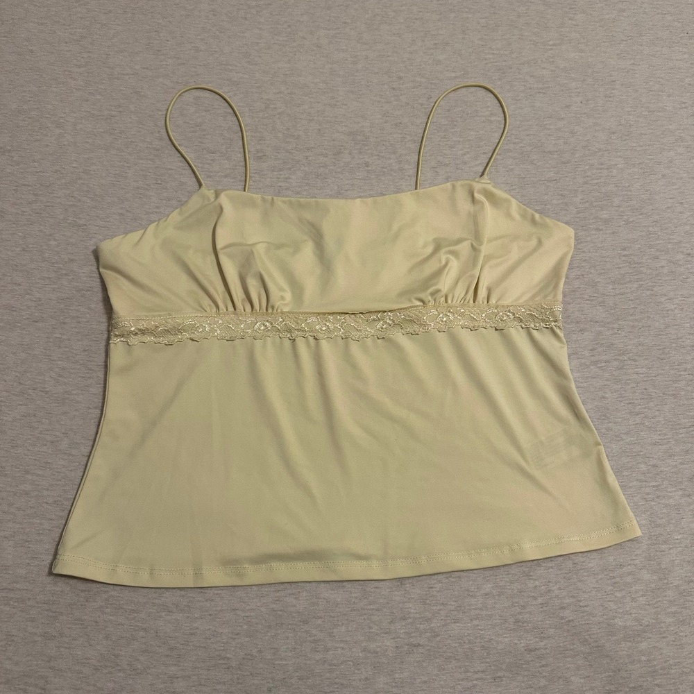 Wild‎ Fable Womens Pale Yellow Lace Trim Ruched Camisole Top Size M Sleeveless